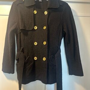Sandro Black 100% wool Coat with Gold Buttons